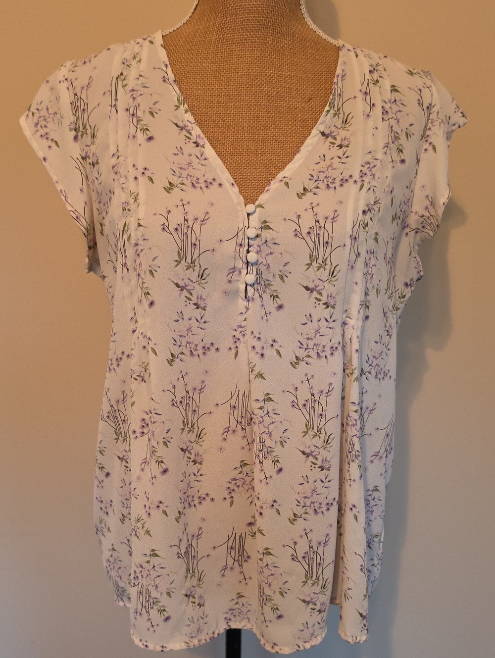 Kenar Cream Blouse with Lavender Floral Print
